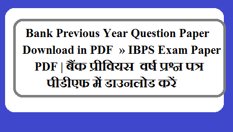 Bank Previous Year Question Paper Download in PDF